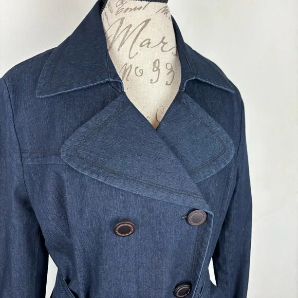 FOCUS-2000 Denim Trench Coat-fully lined/belted-Woman’s 14-EUC - Picture 3 of 14